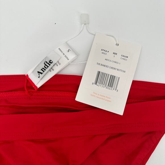 ANDIE SWIM  NWT The Banded Cheeky Bikini Bottom in Red // S - Picture 6 of 11